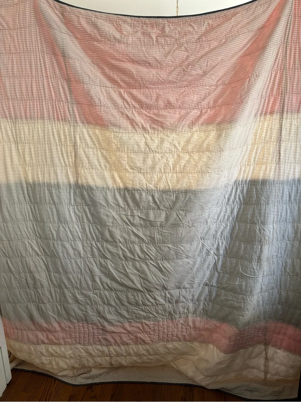 West Elm Striped Coral, Cream & Gray Quilted Throw Blanket